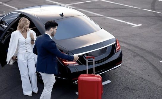 Camberley airport transfer with luggage loaded into the car